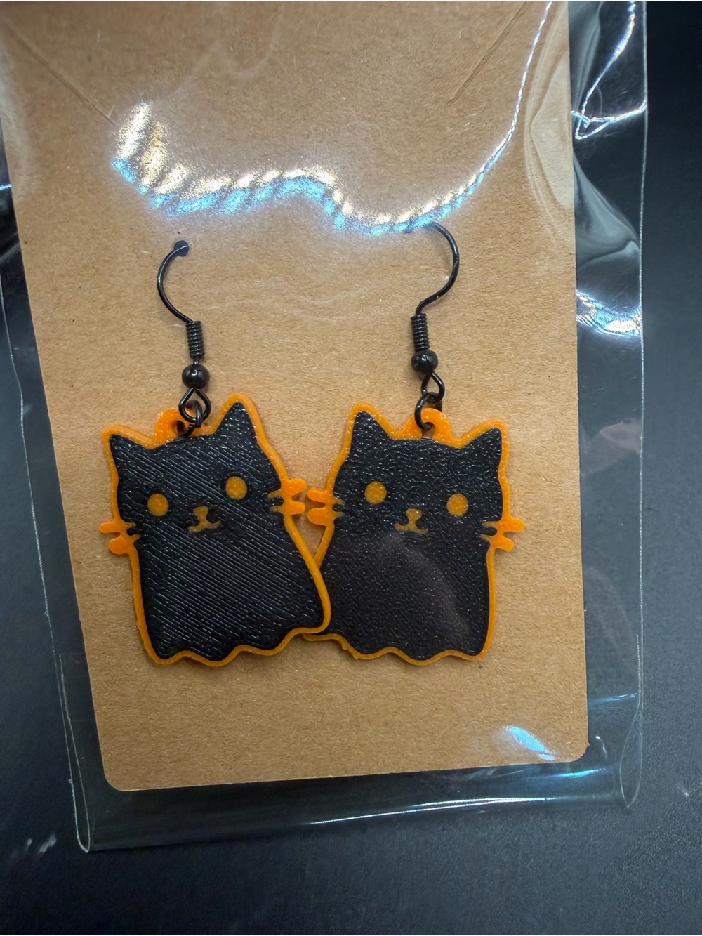 Black & Orange Cat Dangle Earrings for Pets Cat Fans